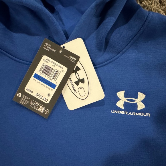 Boys Under Armour Royal Blue Hoodie with Navy Sleeves, size XL - Picture 4 of 8
